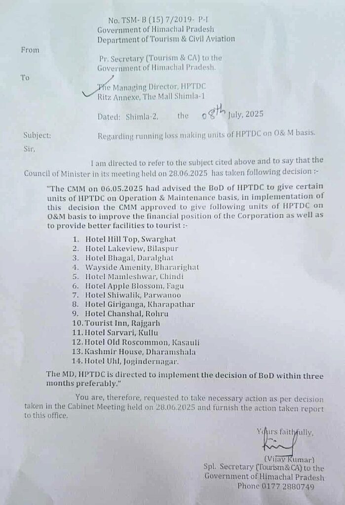 HPTDC 14 loss making hotels to be privatized HPTDC 14 loss making hotels to be privatized