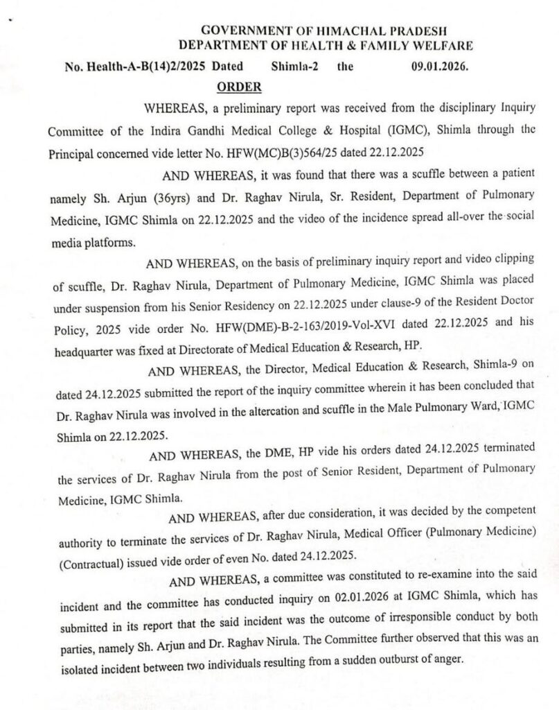 Himachal govt revokes Dr Raghav Narula's termination, issues stern warning on professional conduct