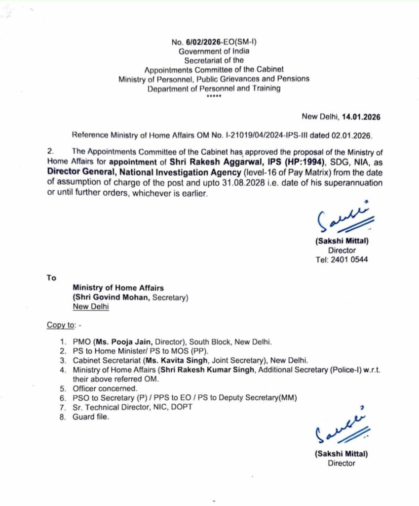 Himachal cadre IPS officer Rakesh Aggarwal appointed as Director General of NIA
